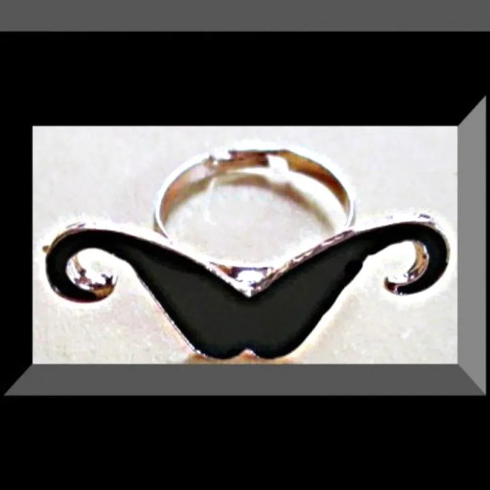 Gold & Black In Color Mustache Design Ring Size 7.5 & Adjustable